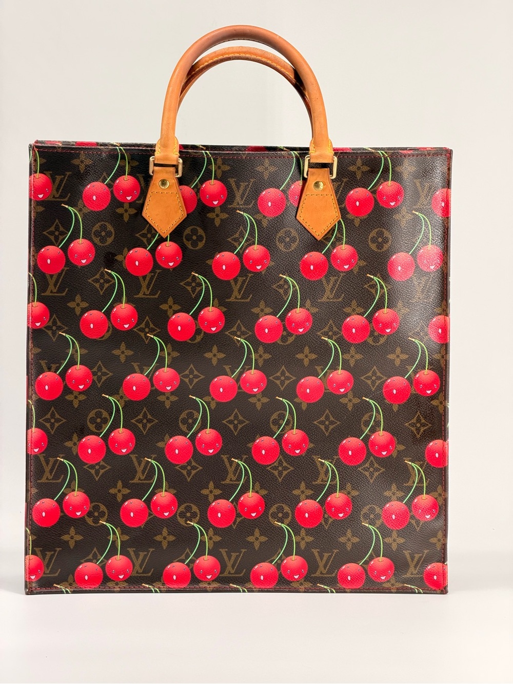 Louis Vuitton Cerise Cherry Sac Plat Brown Monogram Canvas Tote Takashi Murakami